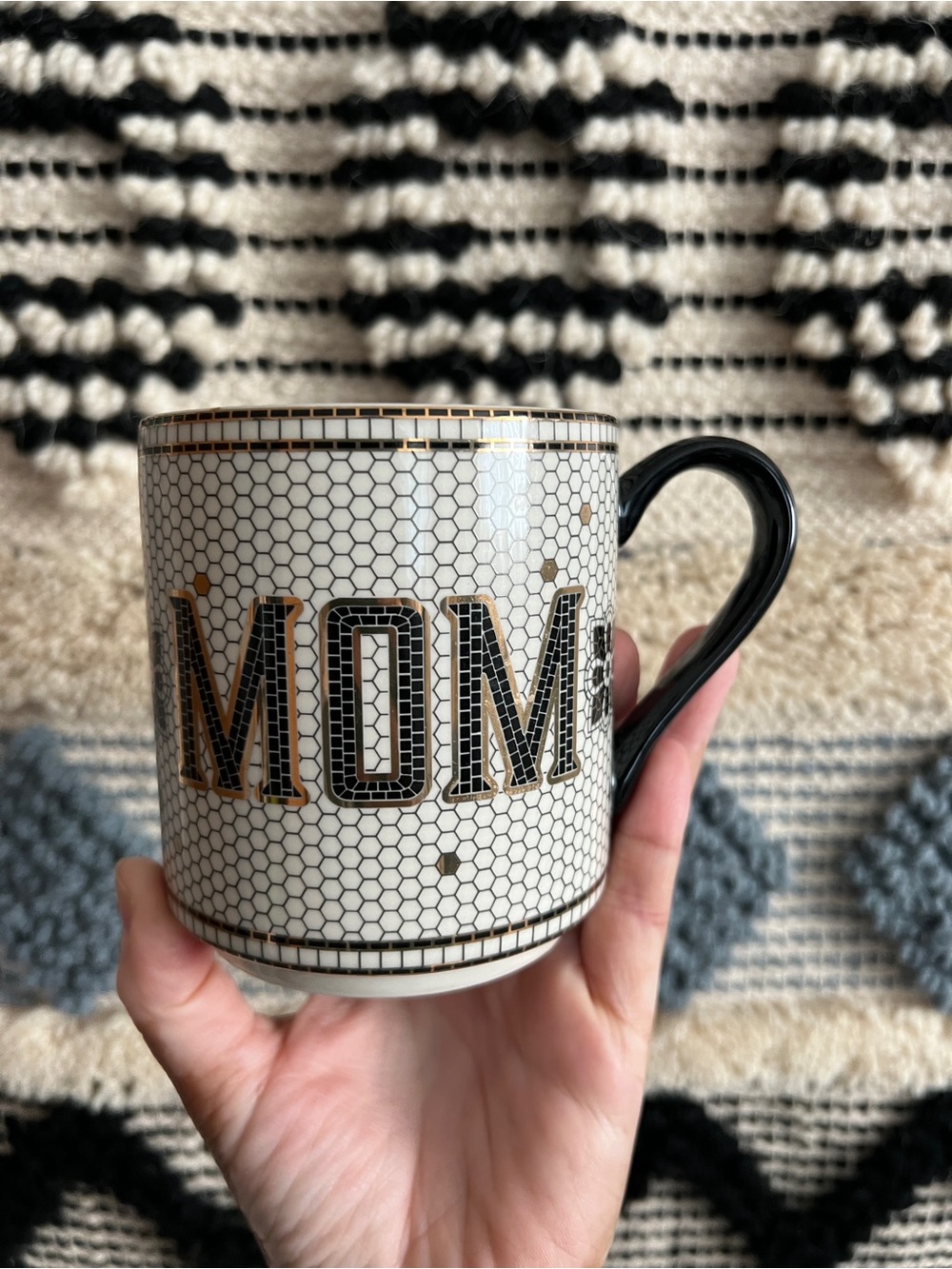Anthropologie MOM Mosaic Accent Mug Black and Gold
